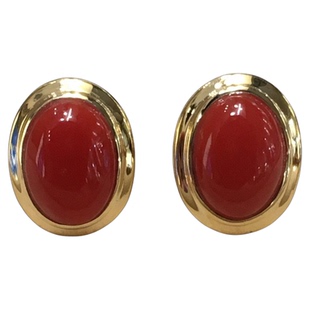 ENIMOL日本aka阿卡红珊瑚蛋面耳钉女高级感轻奢小众设计18k金耳环