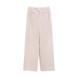 春秋新款米白灯芯绒阔腿裤复古休闲裤高腰条绒显瘦大码加长裤