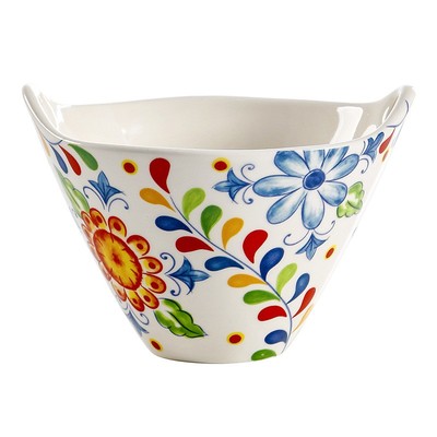 欧兰摩尔田园风创意彩绘面碗釉下彩陶瓷双耳斗笠碗家用新款嗦粉碗