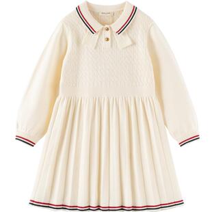 戴维贝拉儿童针织连衣裙女秋季新款女童学院风百褶裙女孩秋季裙子