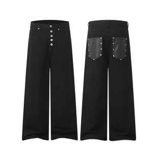 BurnBro五连扣美式复古阔腿牛仔裤baggy潮牌男宽松直筒vibe长裤子