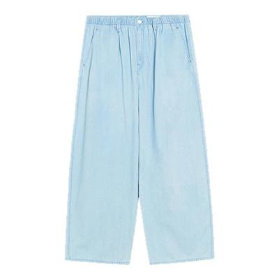 kleeklee薄牛仔茧型松直筒裤