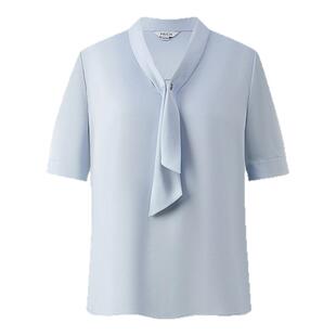 PRICH设计感小V领飘带衬衫夏季新款休闲通勤短袖内搭上衣女