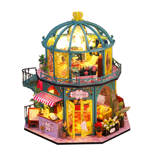 diy小屋品阅花间阁咖啡屋手工拼装木制玩具小房子模型女生日礼物