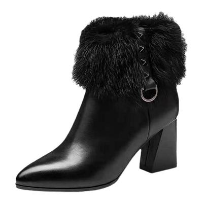 真兔毛加绒短靴女冬女裸靴棉鞋