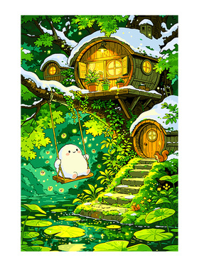 自油自画数字油画diy填色成人手工手绘涂色油彩画宫崎骏树屋童话