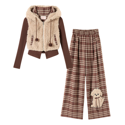 复古学院风假两件连帽卫衣外套