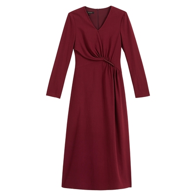 YINER音儿2025秋季新款法式乱麻肌理羊毛羊绒混纺V领收腰连衣裙