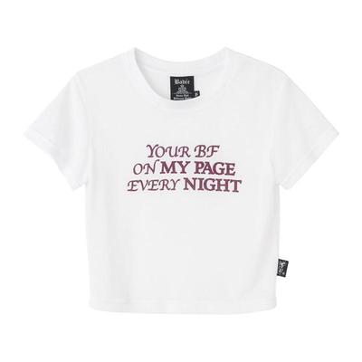 Badee 春夏白色露脐短袖T恤女内搭轻薄微透短款上衣打底衫