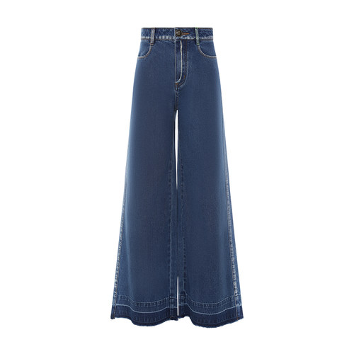 Ruco Line如卡莱商场同款牛仔长裤女高腰宽松阔腿休闲长裤