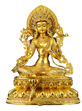 家用佛堂绿度母佛像铜像