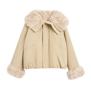 紫涵米色仿羊羔毛加绒翻领外套女2025年冬季新款加厚保暖宽松棉服