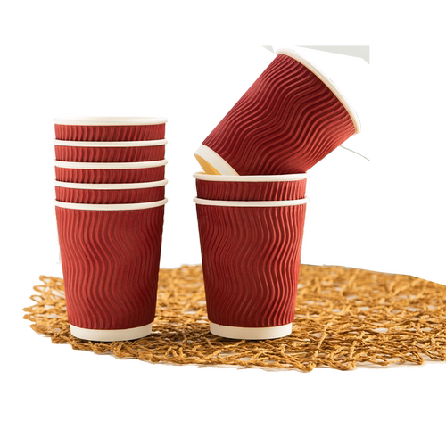 一次性纸杯子家用加厚加硬咖啡杯带盖高档防烫水杯大号瓦楞热饮杯