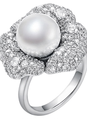 摩邦珠宝月光山茶·山茶花仿珍珠戒指时尚轻奢节日礼物 黄奕同款