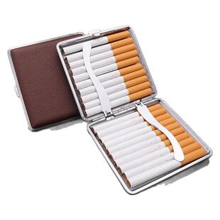 新款香烟盒男便携20支装细支高档皮质烟夹手卷烟盒粗烟金属保护盒