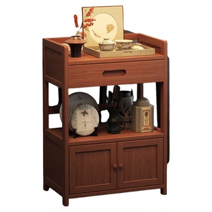 中式茶水柜客厅茶室小型茶柜置物架茶桌侧边柜茶叶储物柜一体靠墙