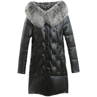 2025冬新款绵羊皮羽绒服女中长款真皮皮衣海宁皮草狐狸毛连帽外套