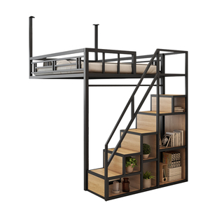 新款铁艺床省空间复式二层楼空中床小户型阁楼式床储物衣柜高架床