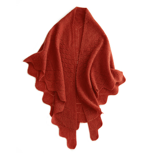 高品质橘红色山羊绒围巾女外搭三角大披肩2025秋冬季针织围脖