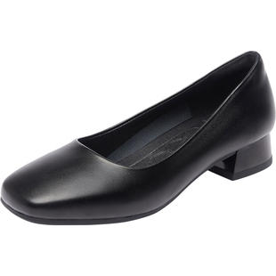 方头3cm粗跟黑色皮鞋女软底职业工作鞋低跟乘务员久站不累女单鞋