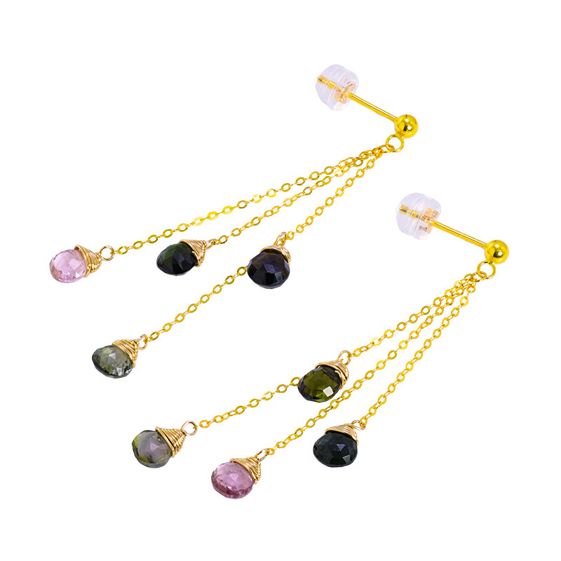 若华珠宝锦绣彩色碧玺耳环18k