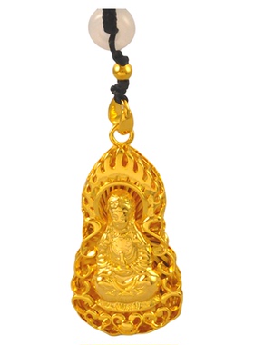 送男友礼盒镀24K金色镂空火焰观音吊牌男士项链佛坠仿真黄金吊坠