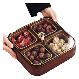客厅家用干果盒过年瓜子糖果茶几木质坚果零食收纳水果盘茶点中式