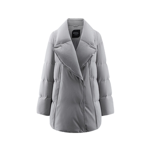 艾莱依2025新款西装领羽绒服女士对称口袋干练松弛中长款外套保暖