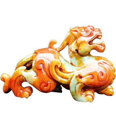 岫玉石招财貔貅摆件红色镇宅直销