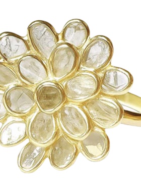 VIC & MAX  18K镀金银镶钻石(未切磨)花朵型戒指 银泰百货