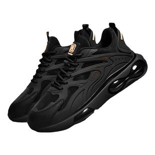 品牌黑色气垫运动鞋男夏季2025新款单鞋男款网面增高老爹休闲男鞋