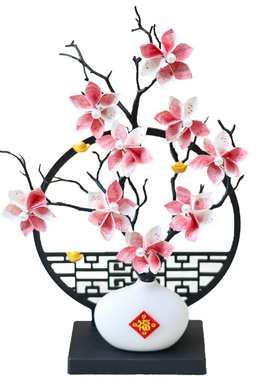 国风有钱花手工摆件含瓷瓶礼袋