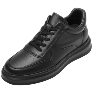 何金昌内增高男鞋隐形6CM新款运动休闲鞋厚底真皮百搭黑色板鞋男