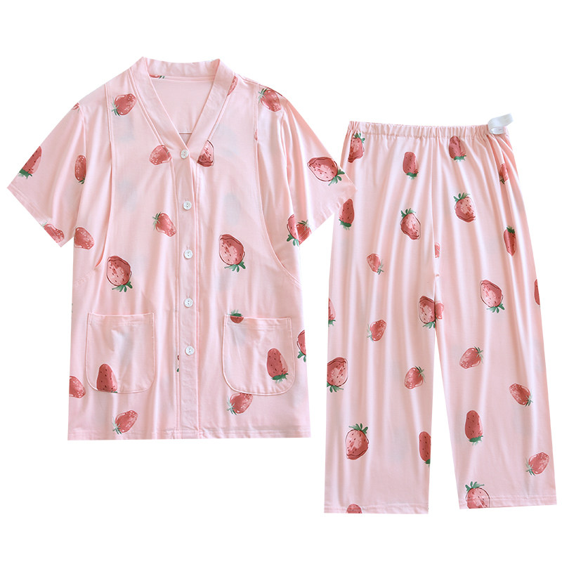 月子服夏季薄款产后棉水果短袖孕哺乳衣/月子服