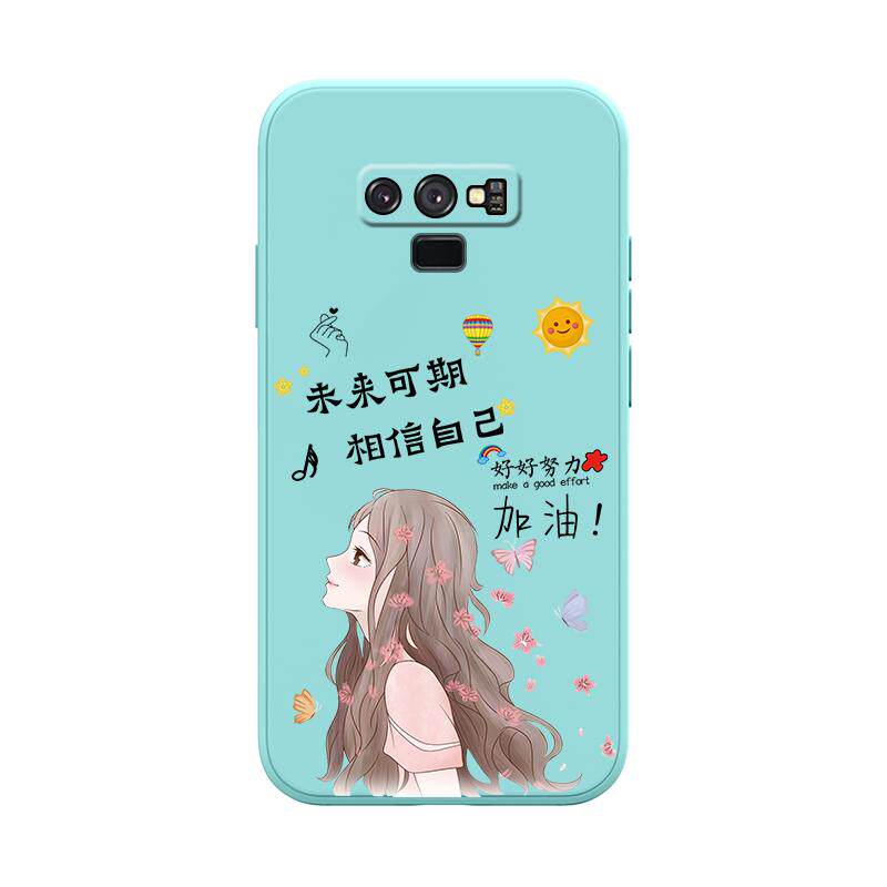 三星note9液态硅胶少女简约