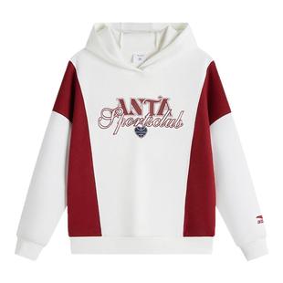 安踏女童连帽卫衣儿童新款春装车上衣2025大童运动休闲撞色套头衫