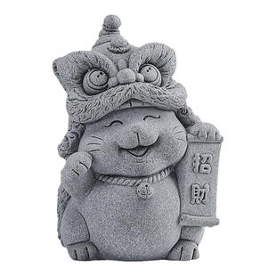 国风青砂石醒狮石狮子摆件吉祥物装饰茶玩茶宠工艺品创意桌面造景