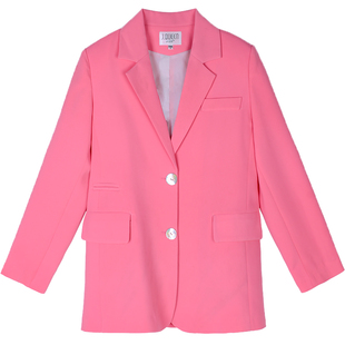粉色小西装外套女2022年初秋新款休闲气质炸街宽松高级感薄款西服