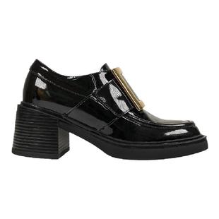 Hunnz rv女鞋方扣单鞋女春秋新款漆皮高跟真皮时尚百搭粗跟乐福鞋