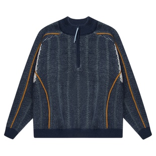 roaringwild a arch咆哮野兽蓝色条纹上衣半拉链套头情侣针织毛衣