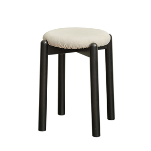 实木餐凳家用软包矮凳卧室化妆凳客厅可叠放凳子黑色餐桌凳圆凳子