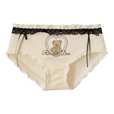 可爱小熊印花蕾丝蝴蝶结棉质内裤