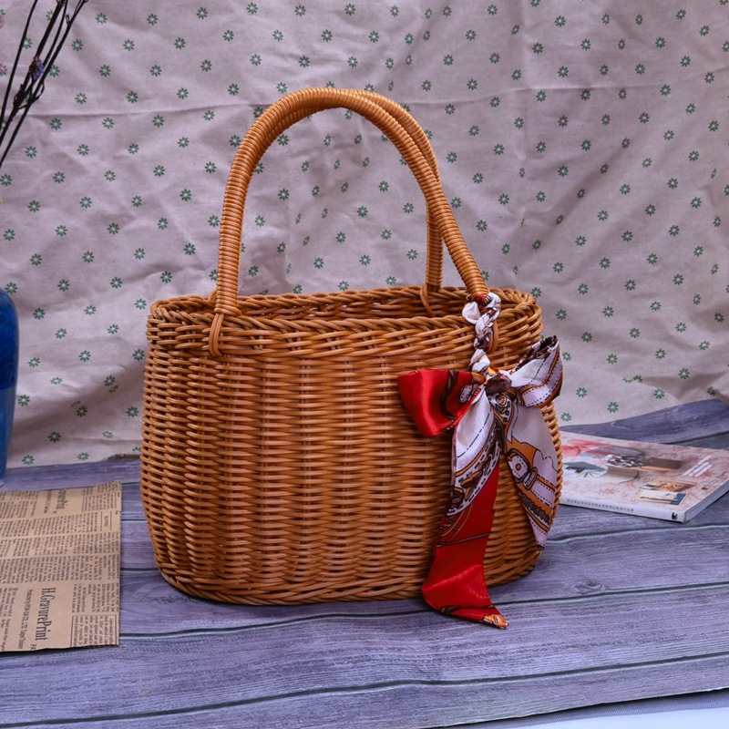 仿藤手提篮子藤编篮子提篮编织藤筐鲜花买田园布提菜篮子藤筐塑料