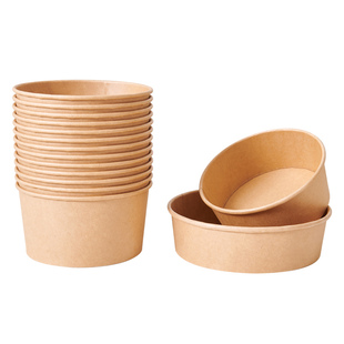圆形牛皮纸打包盒一次性纸碗饭盒野餐盒外卖快餐水果盒沙拉碗