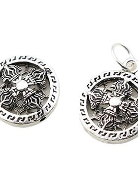 泰银14mm镂空金刚杵吊坠S925纯银