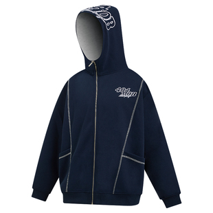 404MOB明线设计重工刺绣开衫卫衣美式复古潮牌情侣夹克外套男女款