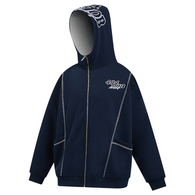 404MOB明线设计重工刺绣开衫卫衣美式复古潮牌情侣夹克外套男女款