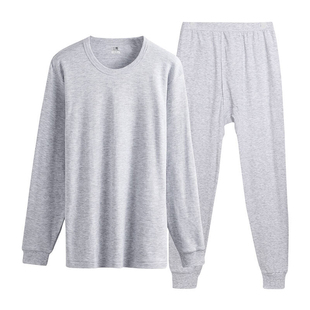 三枪内衣纯棉薄款圆领男全棉宽松款大码中老年棉毛衫秋衣秋裤套装