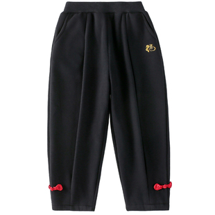 【新年】棉花堂童装女童加绒加厚裤子保暖儿童盘扣束脚裤拜年服