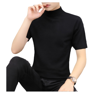 秋装短袖T恤新款中领纯色针织衫